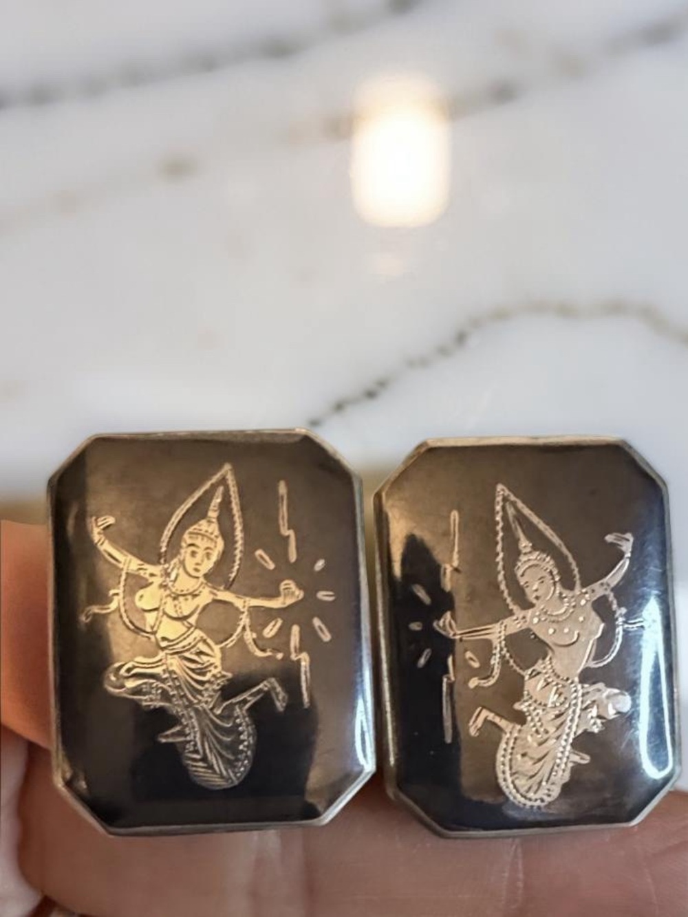 Vintage Siam Sterling Niello Clip on Earrings - Picture 4 of 4